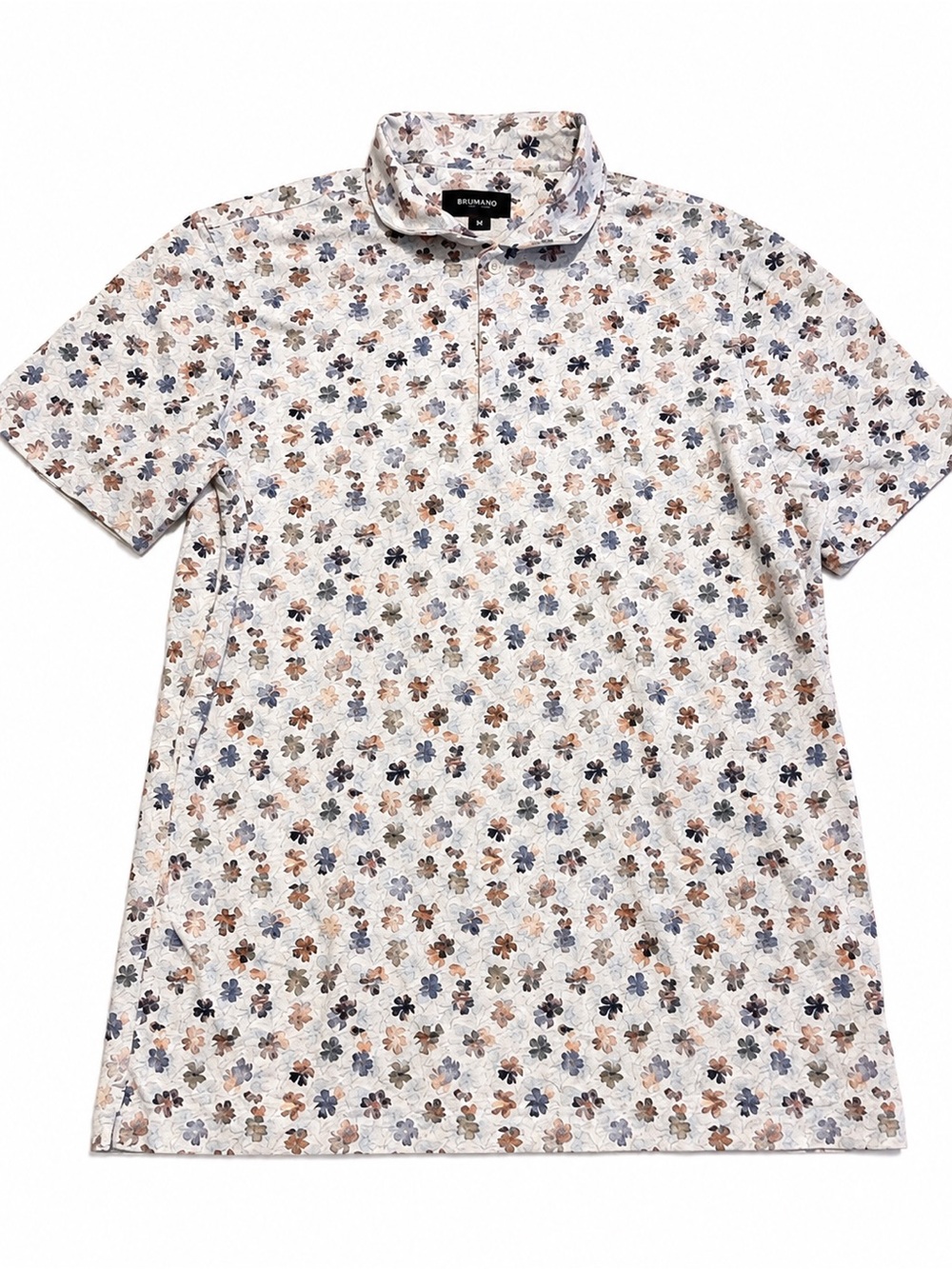 Bugatchi Cream Polo with Blue and Brown Floral Print